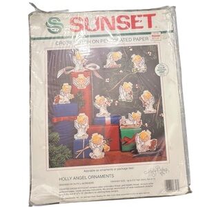 Vintage Sunset Holly Angel‎ Cross Stitch Christmas Ornament 18318 Makes 12 Chart
